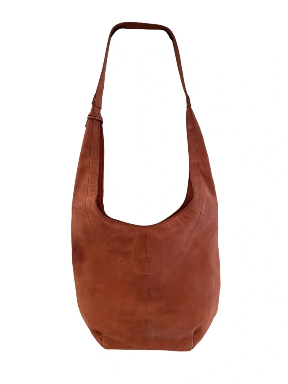 Lucky Brand Russet Leather Boho Hobo Bag with Stone Bead Detail